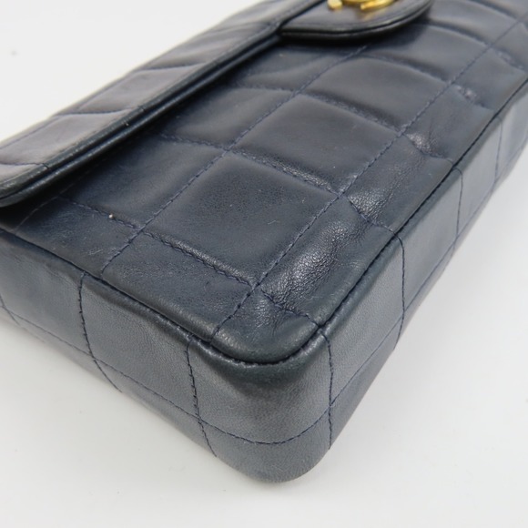 CHANEL Chocolate Bar Stitch Chain Shoulder Bag Coco Mark Lambskin Navy Blue - Picture 4 of 16